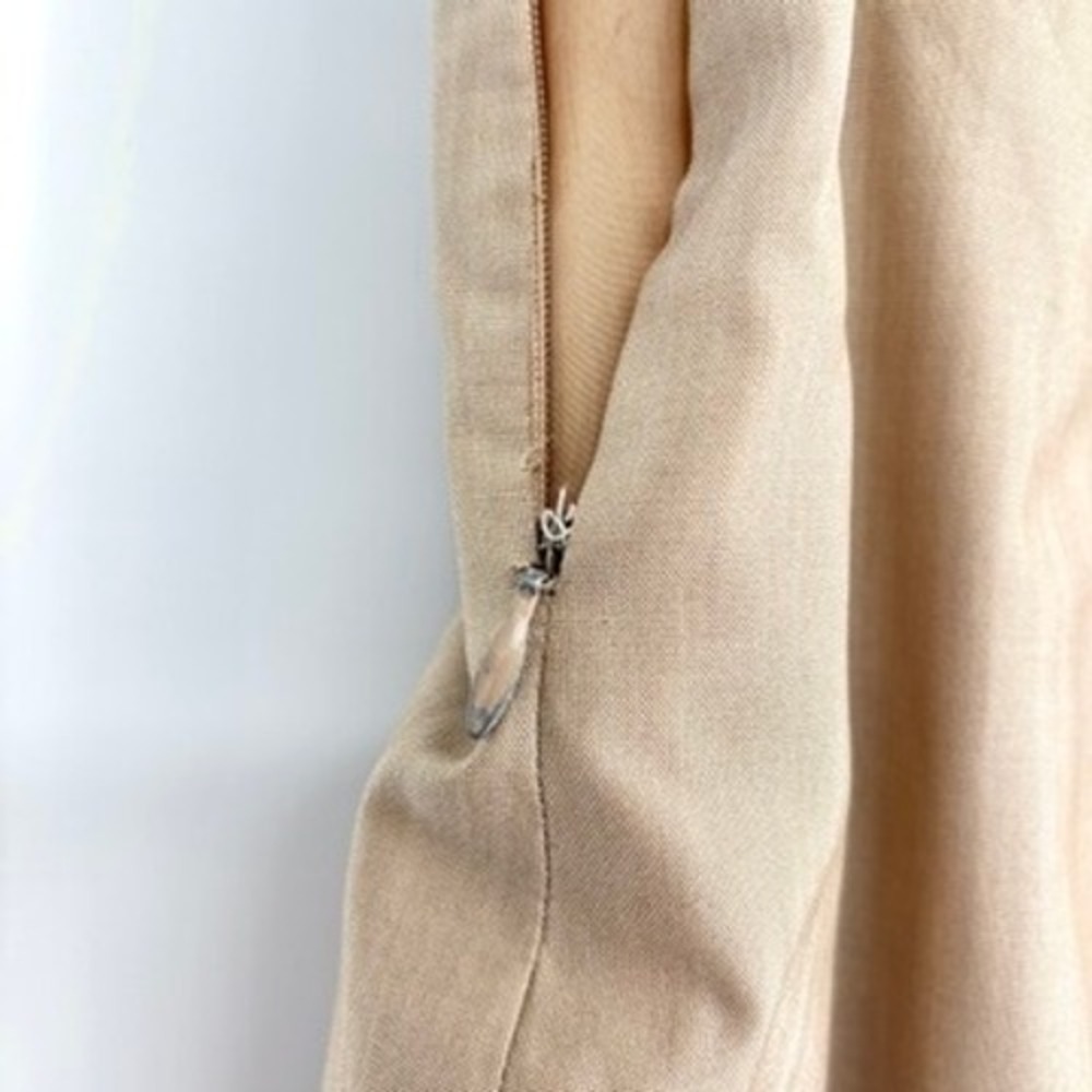 MaxMara Midi Skirt Midi Wool Silk Draped Lined Zip Pockets Beige Woven Size 10 - Picture 8 of 11
